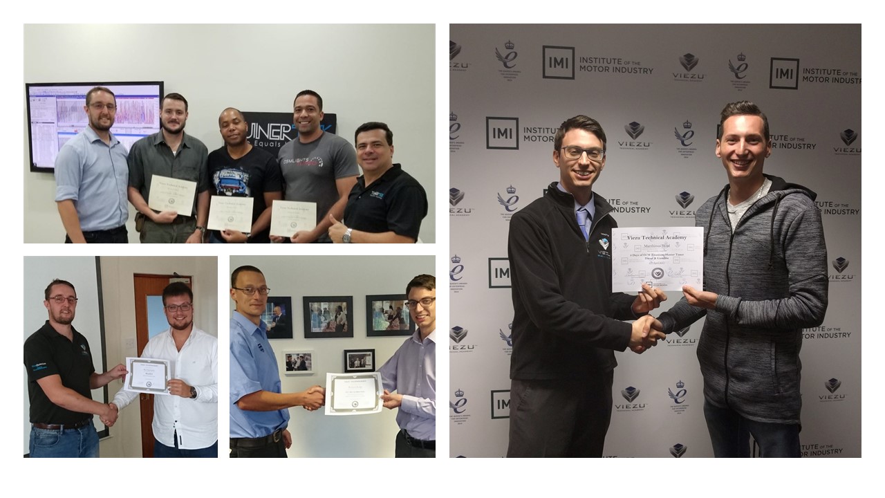 Students receiving certificates for car tuning training from VIEZU Technical Academy